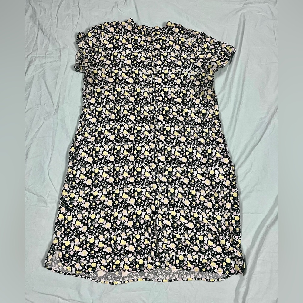 Loft Button up black floral dress